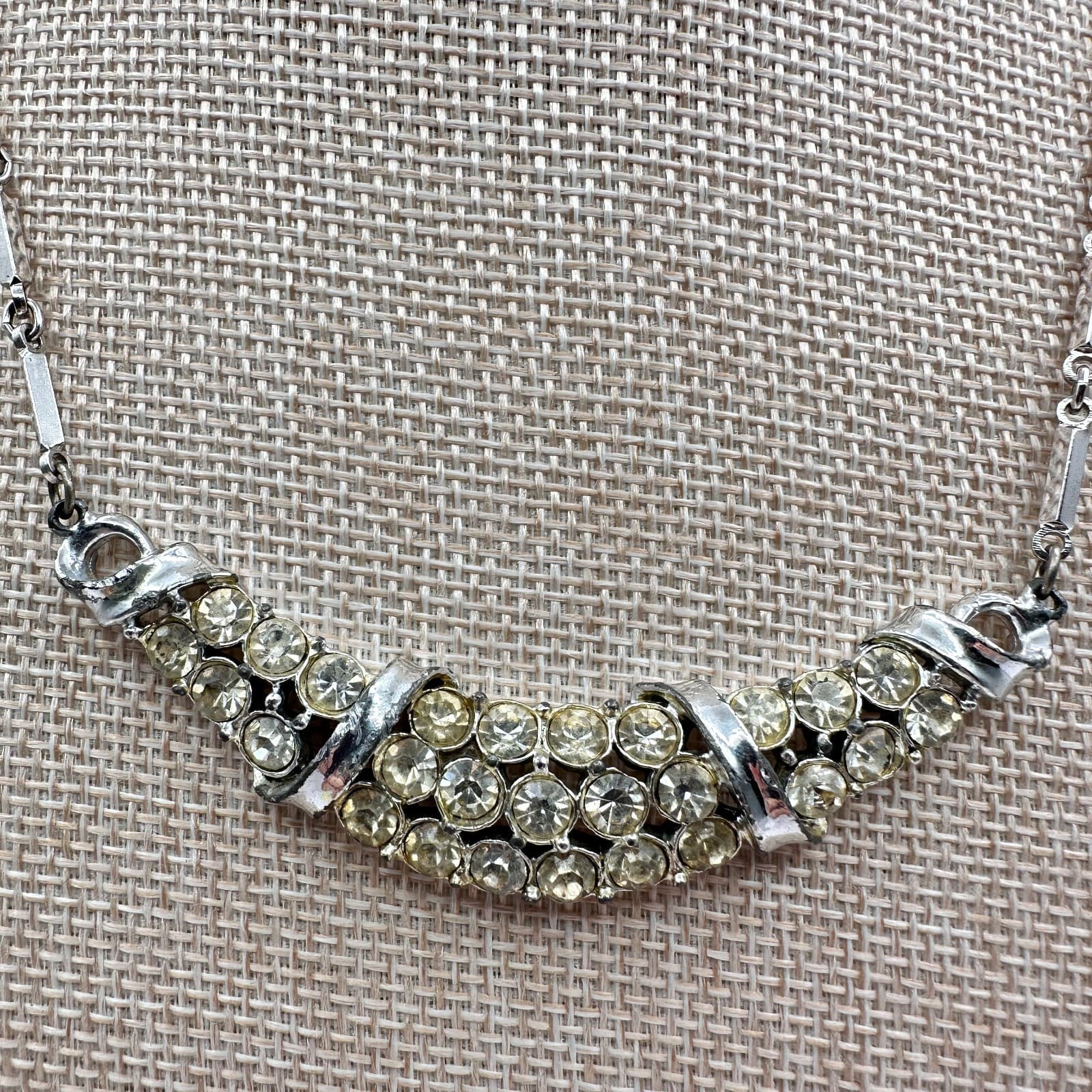 Vintage 80s Silver Tone Champagne Glass Collar Necklace Retro Fashion Jewelry - Thumbnail 6