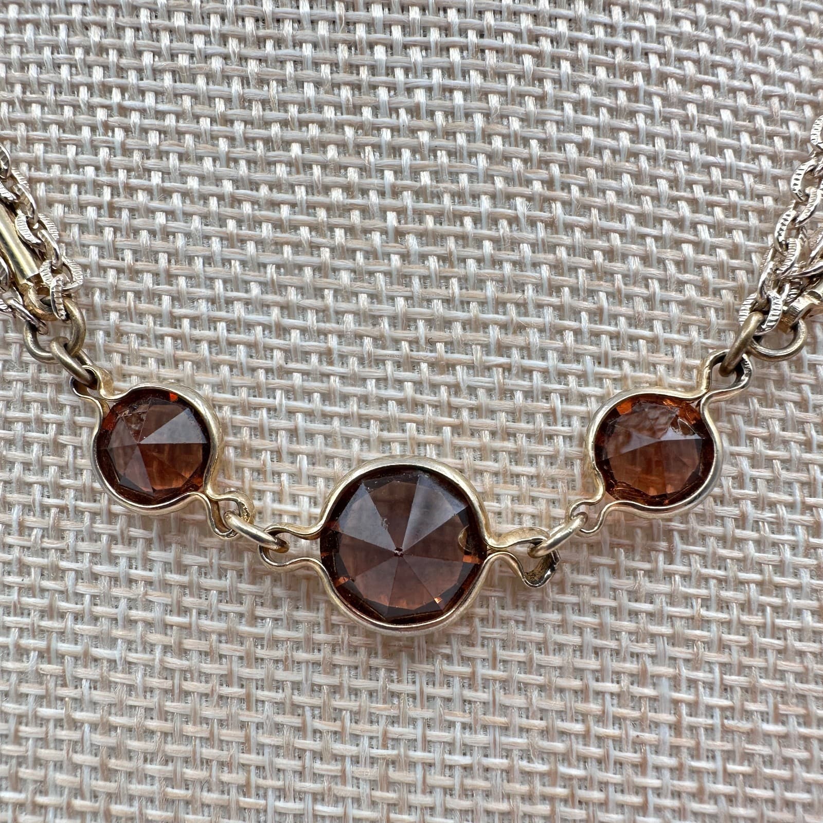 Vintage 80s Gold Tone Multi-Strand Necklace Brown Glass Boho Fashion Jewelry - Thumbnail 2