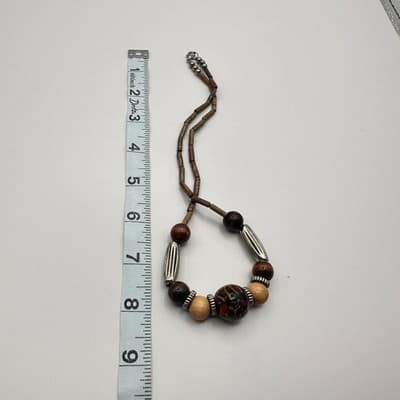 Vintage Y2K Silver Tone Wooden Beaded Necklace Boho Women's Classic Jewelry - Thumbnail 8