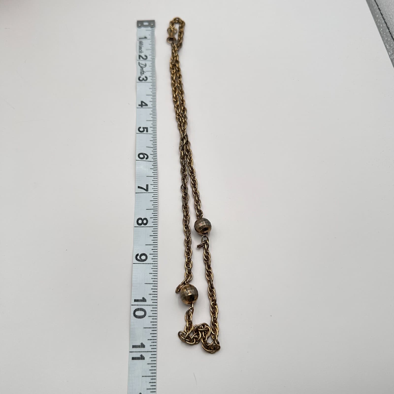 Vintage 80s Gold Tone Ball Bead Station Necklace Rope Chain Statement Jewelry - Thumbnail 9