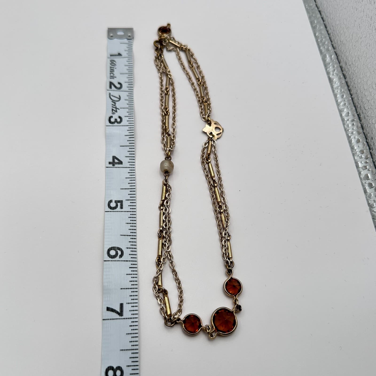 Vintage 80s Gold Tone Multi-Strand Necklace Brown Glass Boho Fashion Jewelry - Thumbnail 9