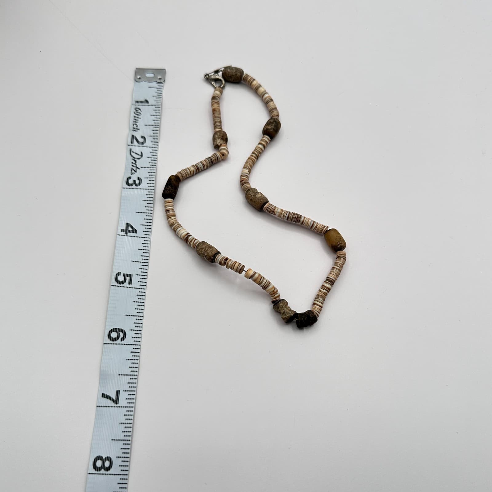 Vintage 80s Heishe Shell Bead Necklace Earth Tone Boho Tribal Fashion Jewelry - Thumbnail 9
