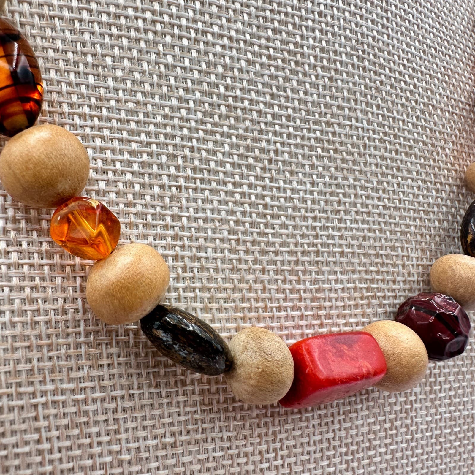 Vintage Y2K Eclectic Earthy Necklace Jasper Wood Amber Natural Beaded Jewelry - Thumbnail 8