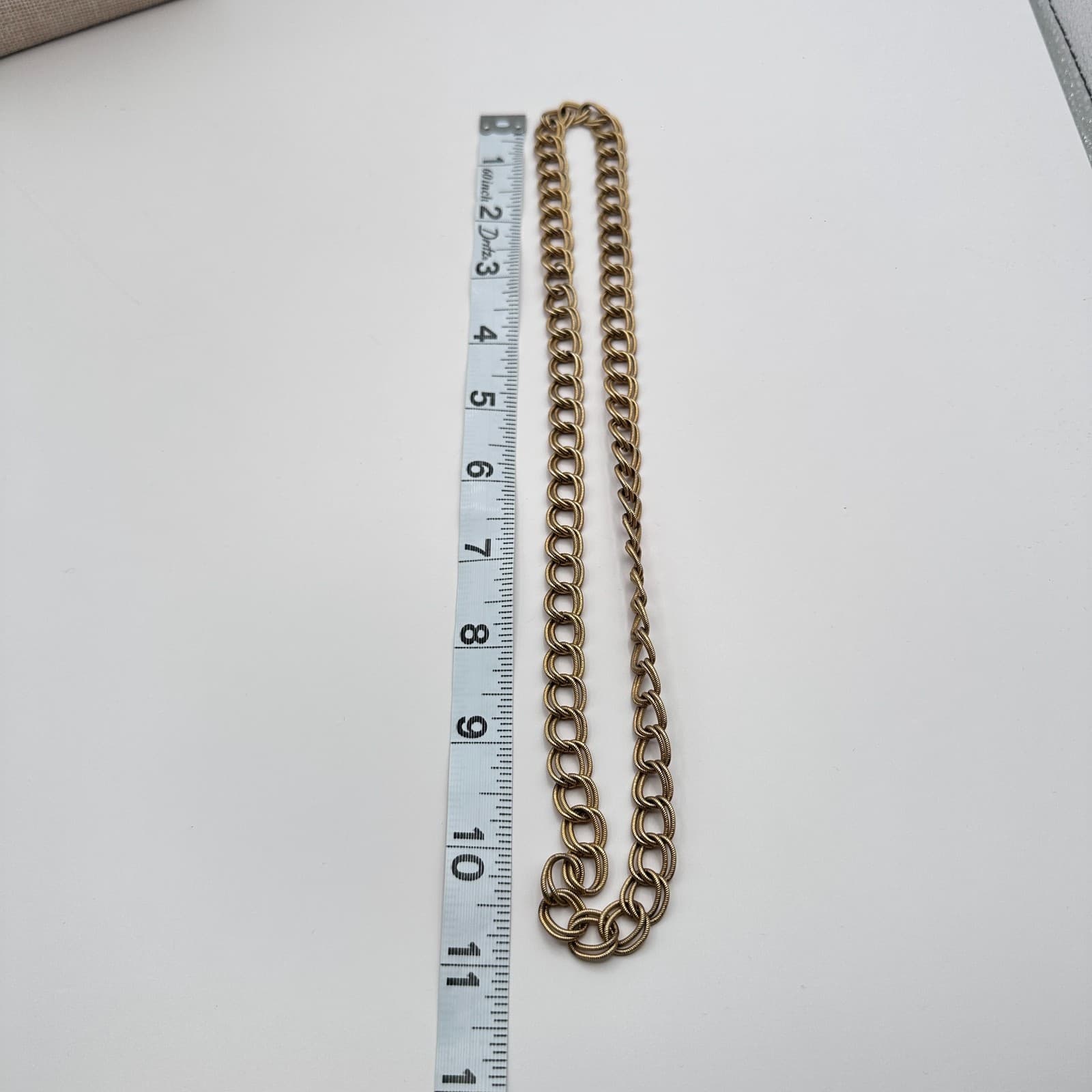 Vintage 80s Gold Tone Textured Double Link Chain Necklace Boho Fashion Jewelry - Thumbnail 7