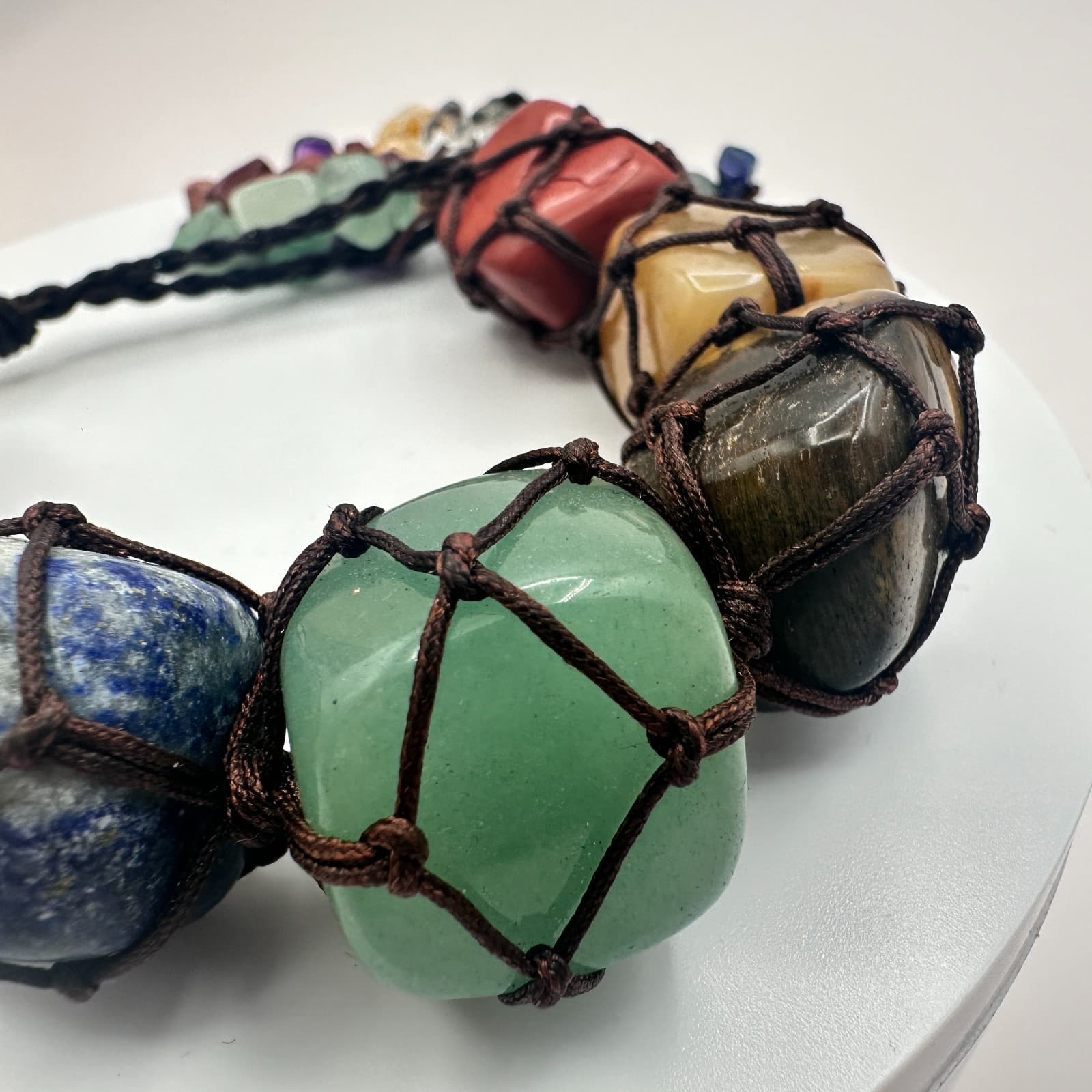 Vintage Y2K Chakra Macrame Healing Bracelet Natural Tumbled Stone Boho Jewelry - Thumbnail 5