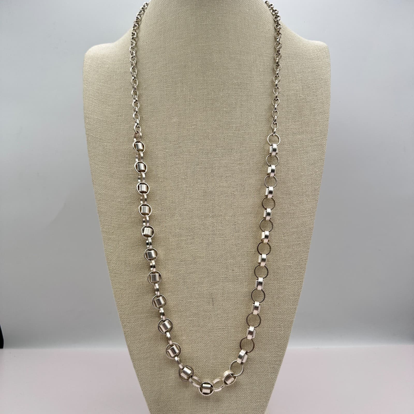 Vintage 90s Silver Tone Belcher Rolo Chain Necklace Statement Chunky Jewelry - Thumbnail 8