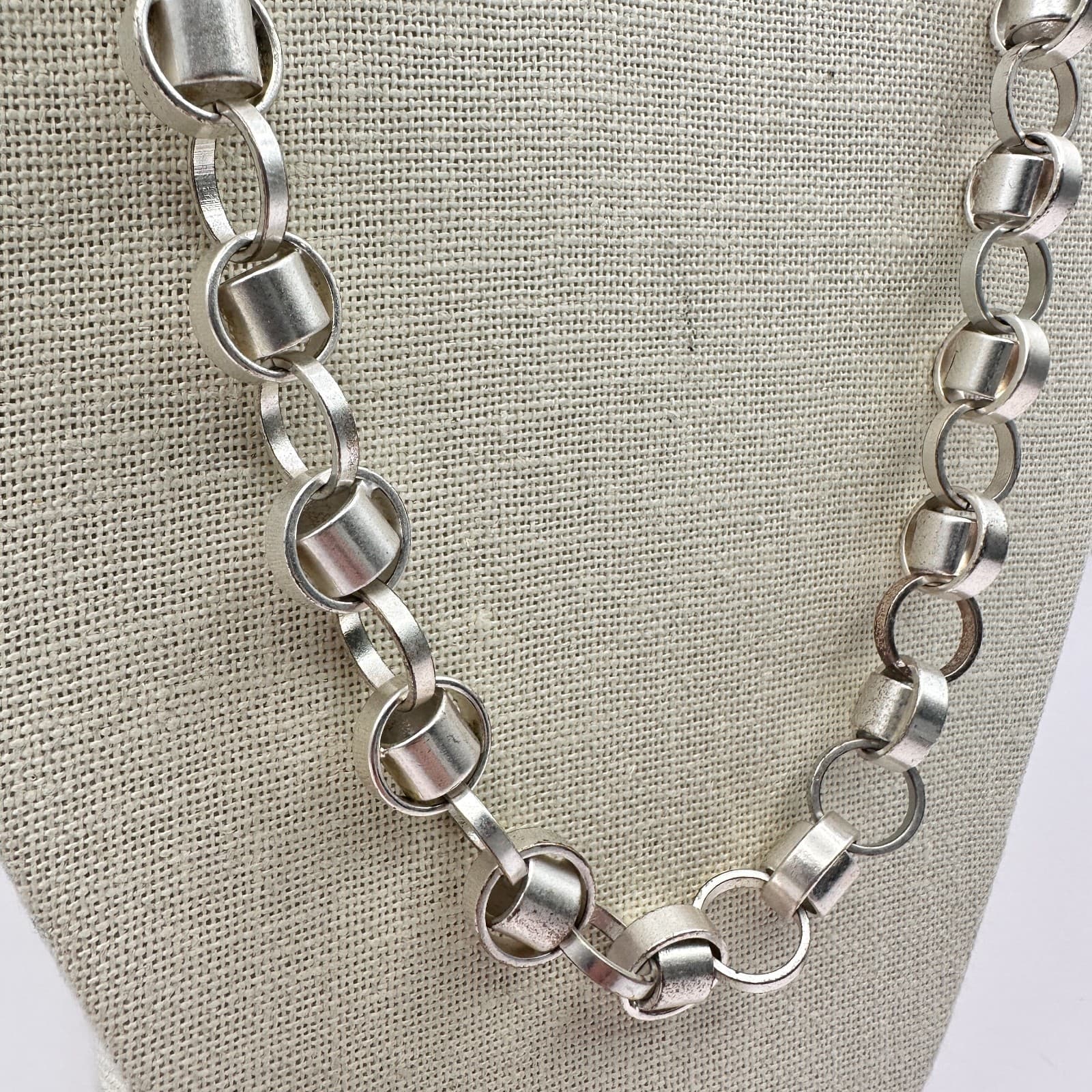 Vintage 90s Silver Tone Belcher Rolo Chain Necklace Statement Chunky Jewelry - Thumbnail 4