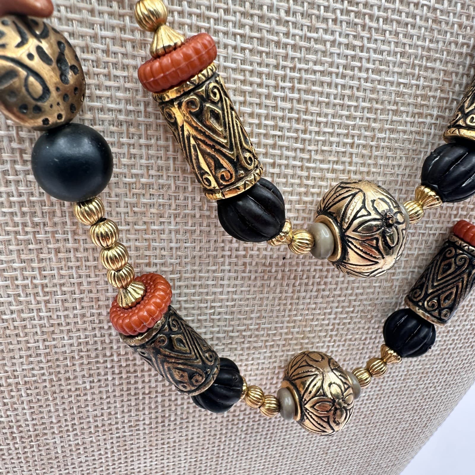 Vintage 90s Gold Tone Double Strand Beaded Necklace Boho Women's Classic Jewelry - Thumbnail 4