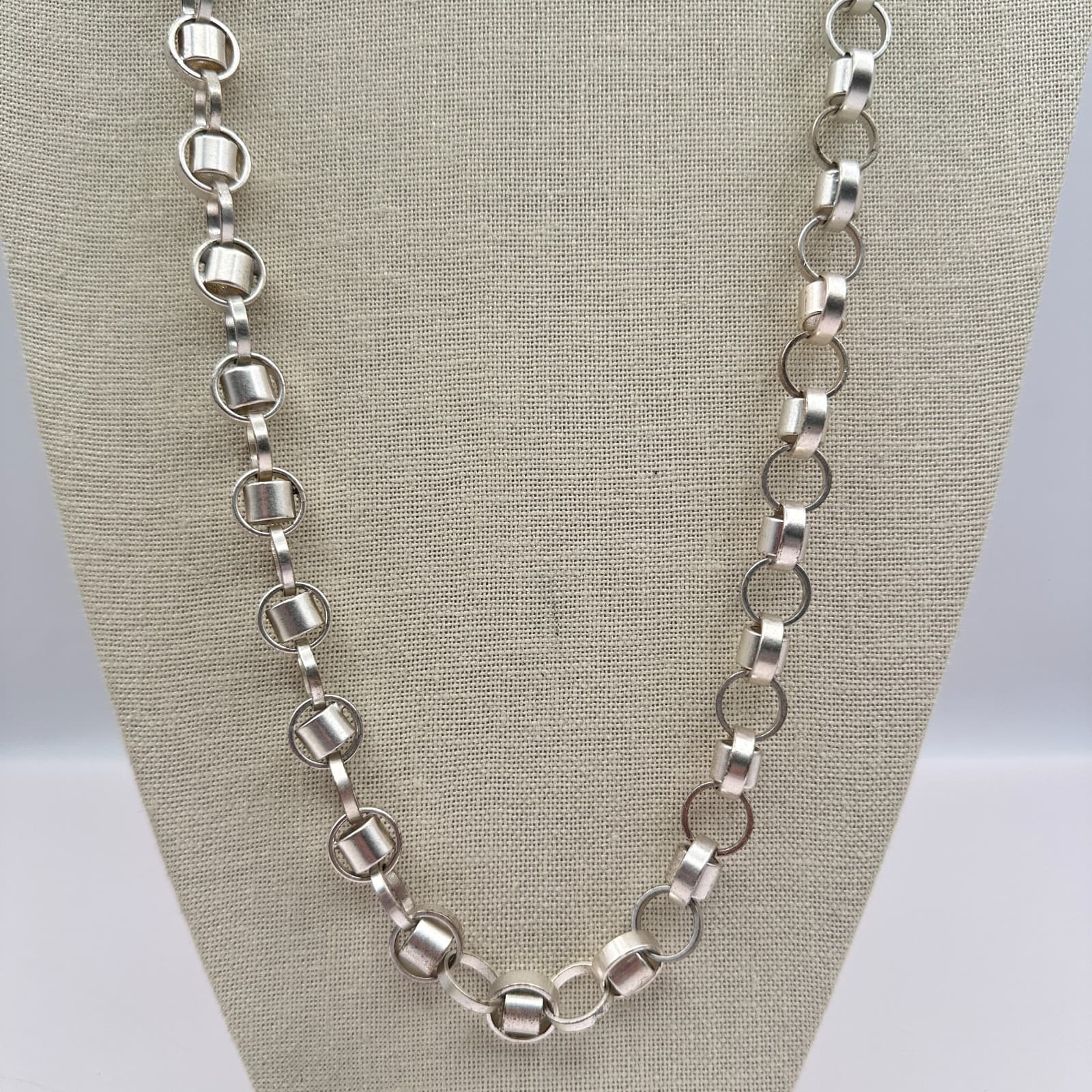 Vintage 90s Silver Tone Belcher Rolo Chain Necklace Statement Chunky Jewelry - Thumbnail 2