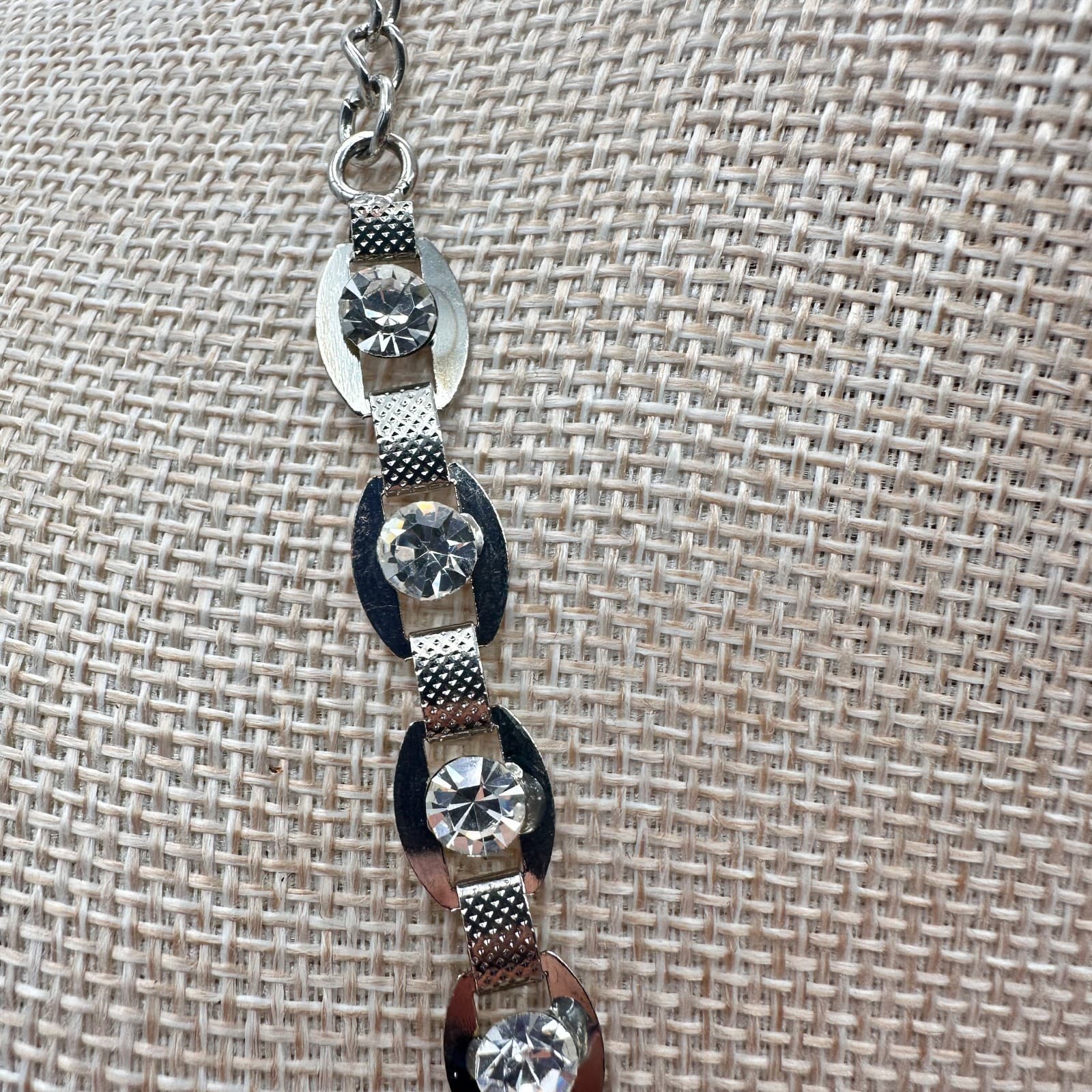 Vintage 90s Crown Modernist Necklace Silver Tone Diamante Statement Jewelry - Thumbnail 8