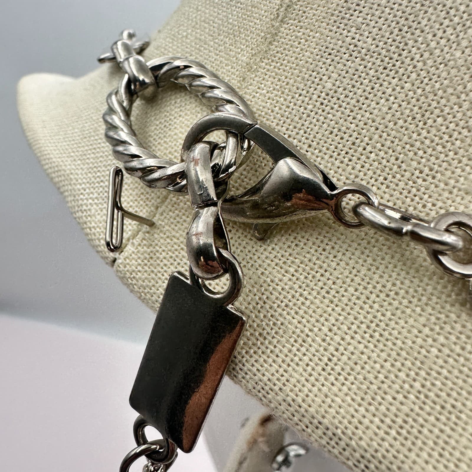Vintage 80s Silver Tone Twist Polished Rectangular Link Chain Necklace Jewelry - Thumbnail 7
