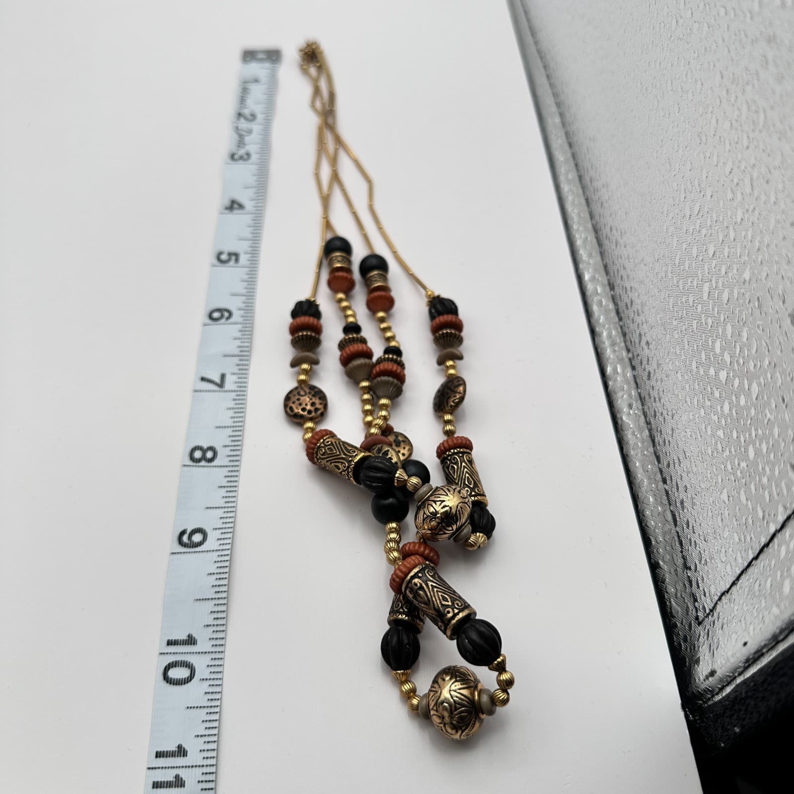 Vintage 90s Gold Tone Double Strand Beaded Necklace Boho Women's Classic Jewelry - Thumbnail 10