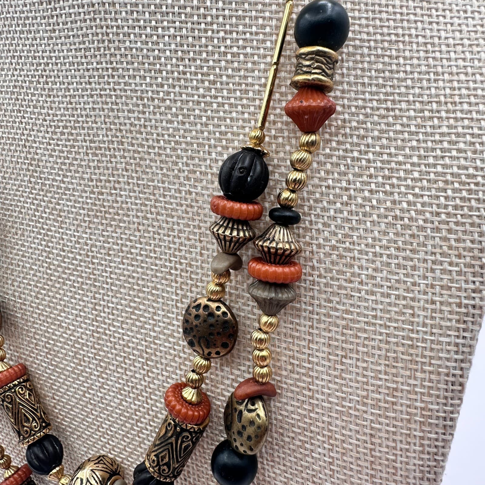 Vintage 90s Gold Tone Double Strand Beaded Necklace Boho Women's Classic Jewelry - Thumbnail 7