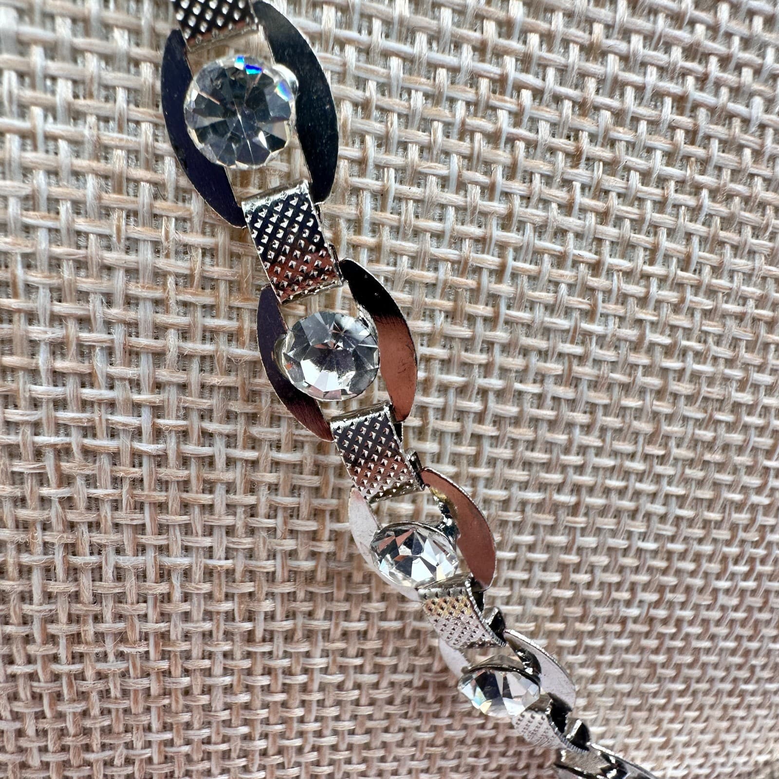 Vintage 90s Crown Modernist Necklace Silver Tone Diamante Statement Jewelry - Thumbnail 4
