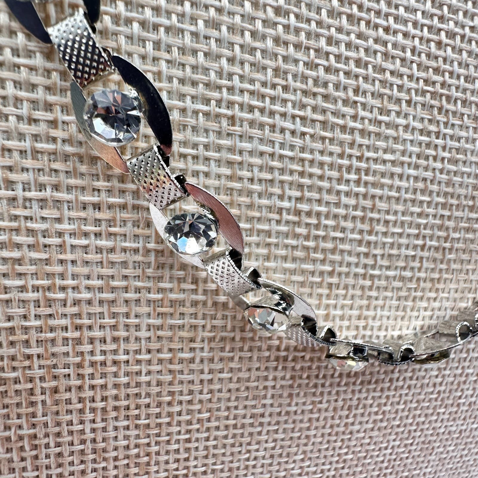 Vintage 90s Crown Modernist Necklace Silver Tone Diamante Statement Jewelry - Thumbnail 5