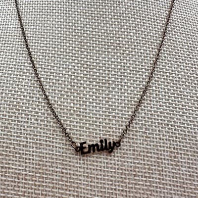 Vintage 90s Emily Nameplate Necklace Bronze Tone Script Font Pendant Jewelry - Thumbnail 3