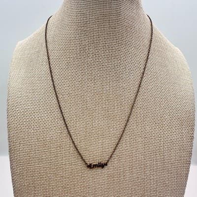 Vintage 90s Emily Nameplate Necklace Bronze Tone Script Font Pendant Jewelry - Thumbnail 5