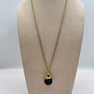 Vintage 80s Gold Tone Black Rhinestone Disco Ball Pendant Twisted Chain Jewelry - Thumbnail 2