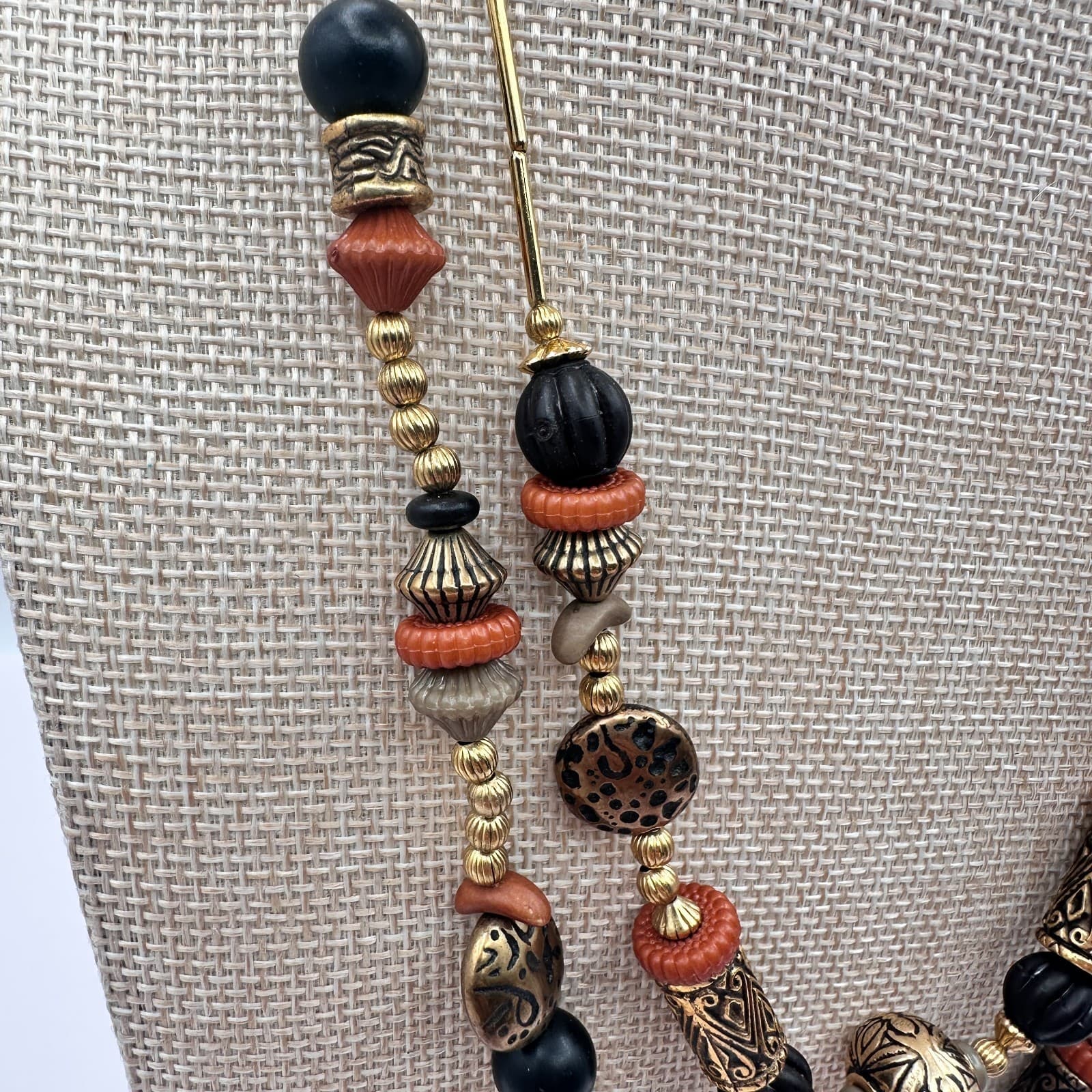 Vintage 90s Gold Tone Double Strand Beaded Necklace Boho Women's Classic Jewelry - Thumbnail 3