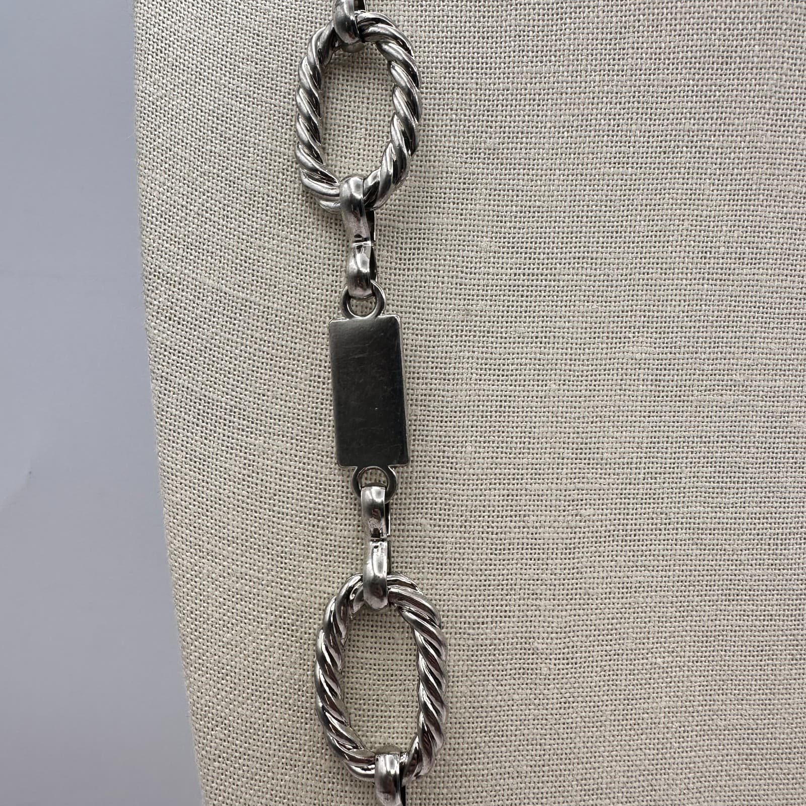 Vintage 80s Silver Tone Twist Polished Rectangular Link Chain Necklace Jewelry - Thumbnail 6