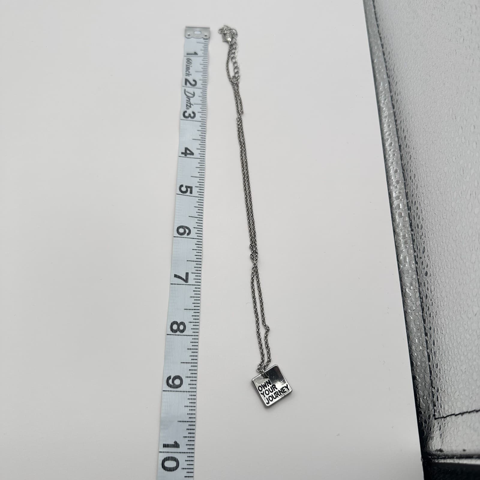 Vintage 80s Own Your Journey Silver Square Pendant Necklace Inspiration Jewelry - Thumbnail 9