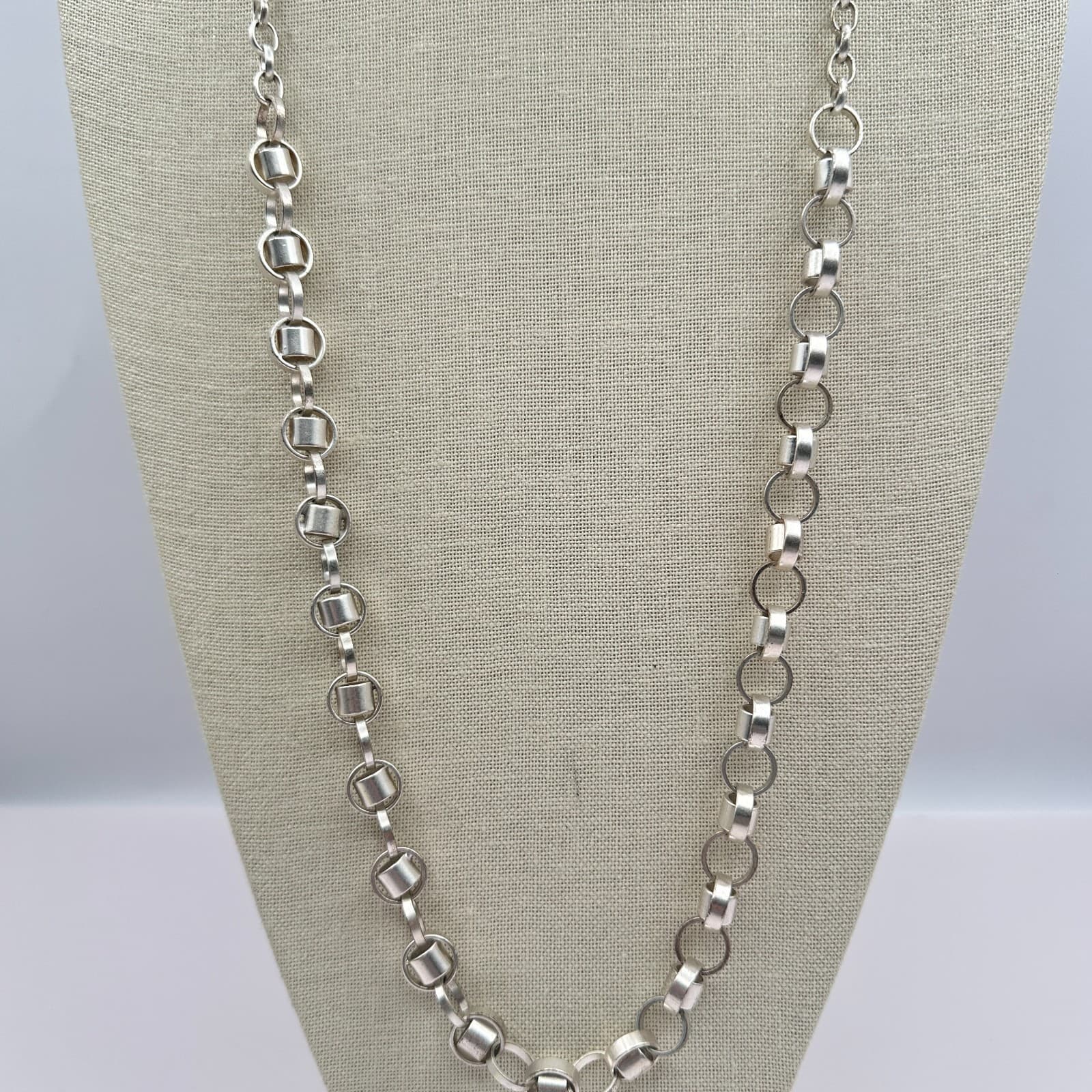 Vintage 90s Silver Tone Belcher Rolo Chain Necklace Statement Chunky Jewelry - Thumbnail 7
