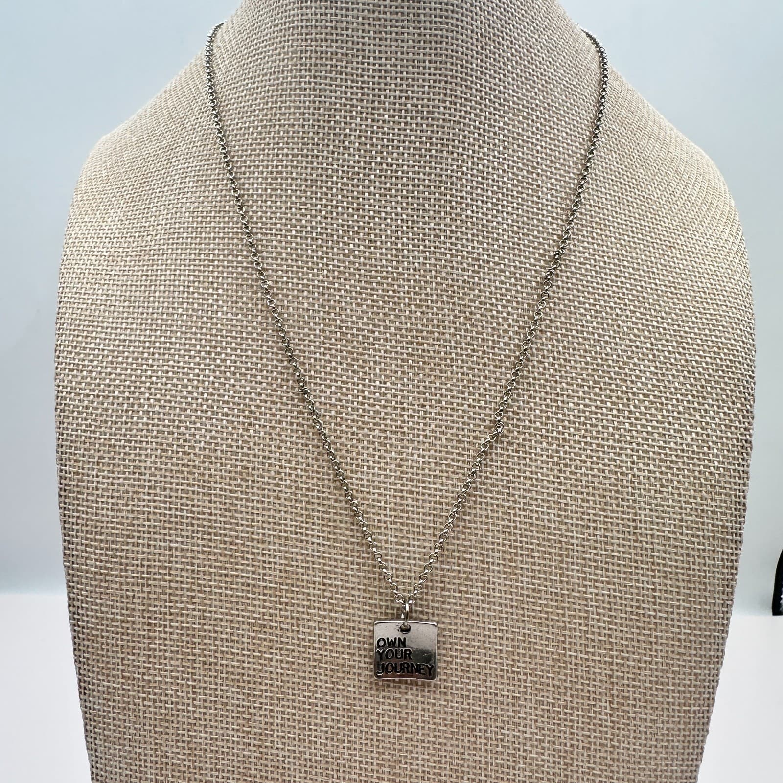 Vintage 80s Own Your Journey Silver Square Pendant Necklace Inspiration Jewelry - Thumbnail 7