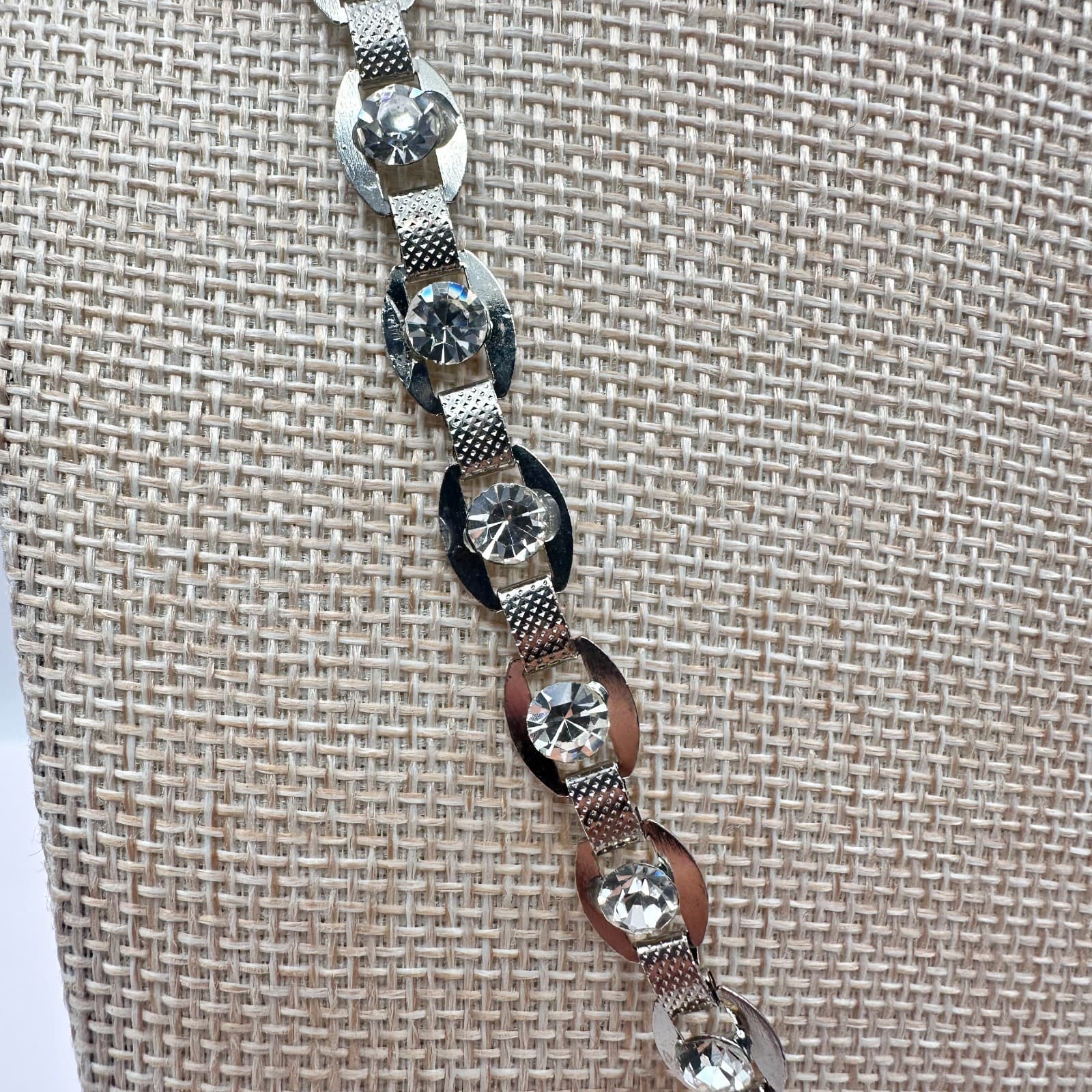 Vintage 90s Crown Modernist Necklace Silver Tone Diamante Statement Jewelry - Thumbnail 3