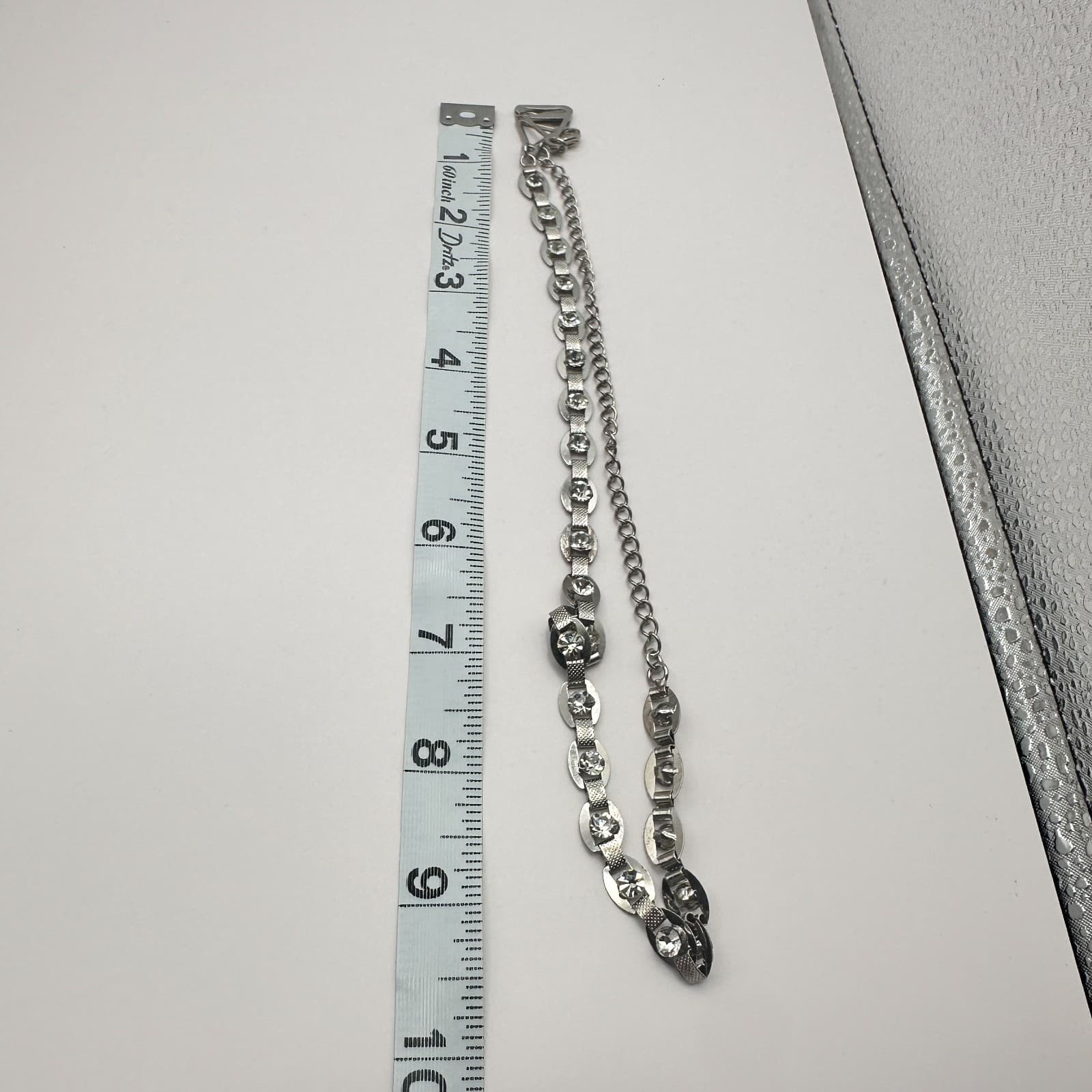 Vintage 90s Crown Modernist Necklace Silver Tone Diamante Statement Jewelry - Thumbnail 9