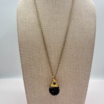 Vintage 80s Gold Tone Black Rhinestone Disco Ball Pendant Twisted Chain Jewelry - Thumbnail 4