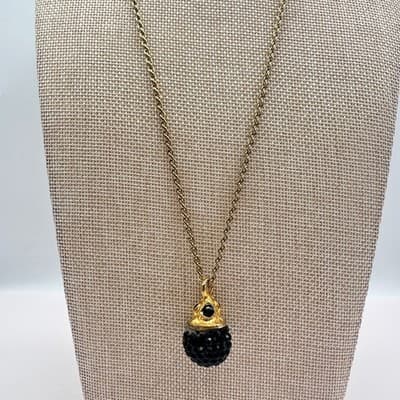 Vintage 80s Gold Tone Black Rhinestone Disco Ball Pendant Twisted Chain Jewelry - Thumbnail 5