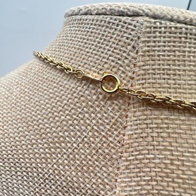 Vintage 80s Gold Tone Black Rhinestone Disco Ball Pendant Twisted Chain Jewelry - Thumbnail 8