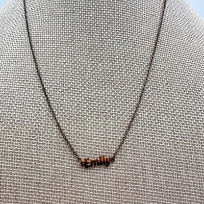 Vintage 90s Emily Nameplate Necklace Bronze Tone Script Font Pendant Jewelry - Thumbnail 4