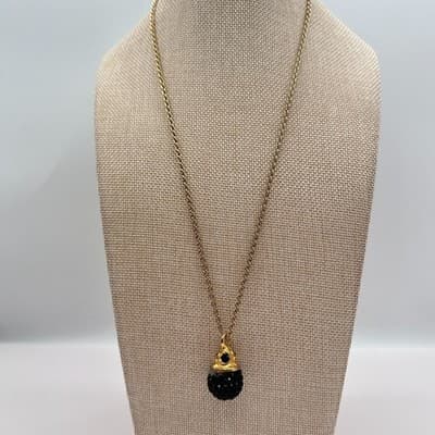 Vintage 80s Gold Tone Black Rhinestone Disco Ball Pendant Twisted Chain Jewelry - Thumbnail 3