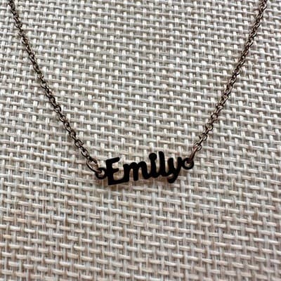 Vintage 90s Emily Nameplate Necklace Bronze Tone Script Font Pendant Jewelry - Thumbnail 2