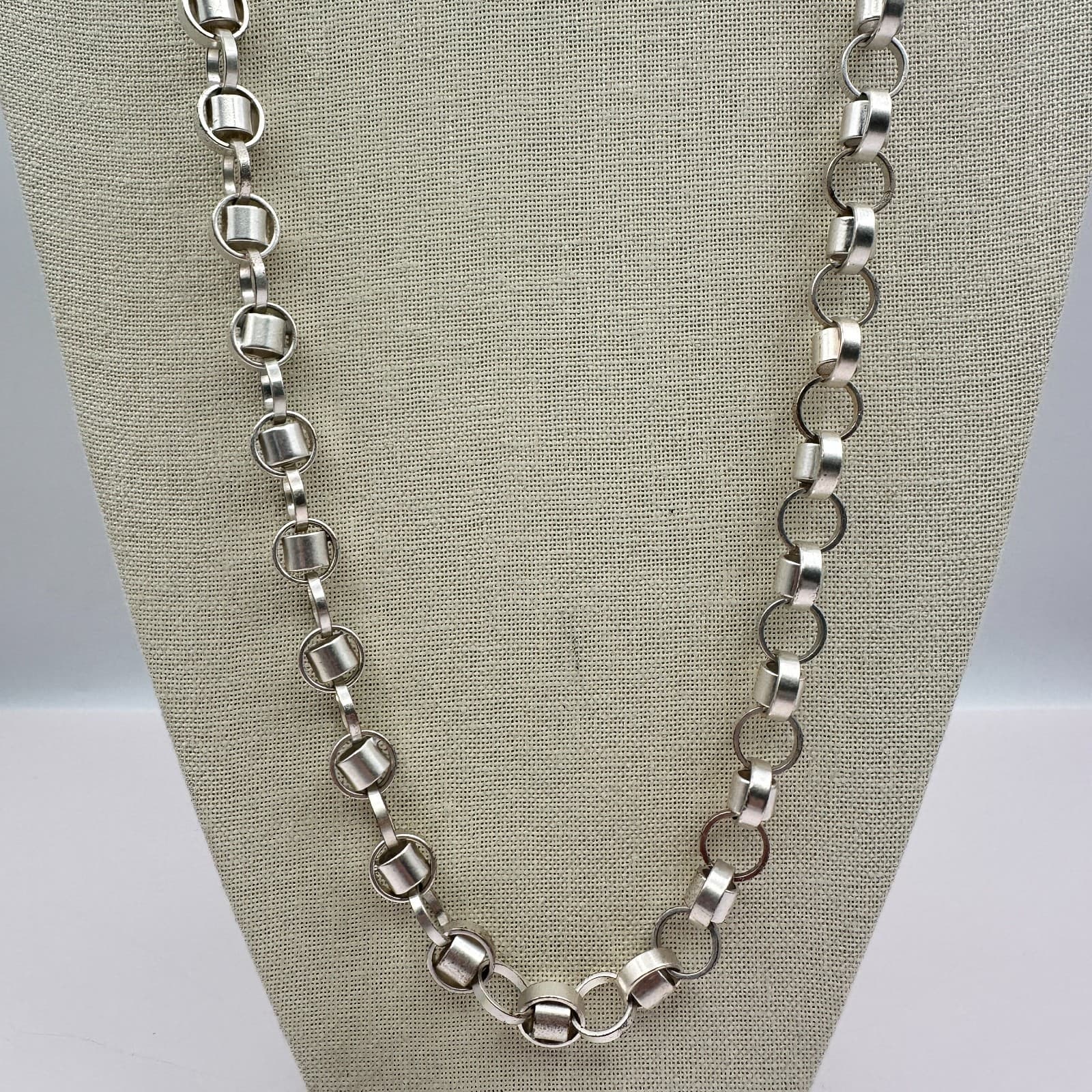 Vintage 90s Silver Tone Belcher Rolo Chain Necklace Statement Chunky Jewelry - Thumbnail 6