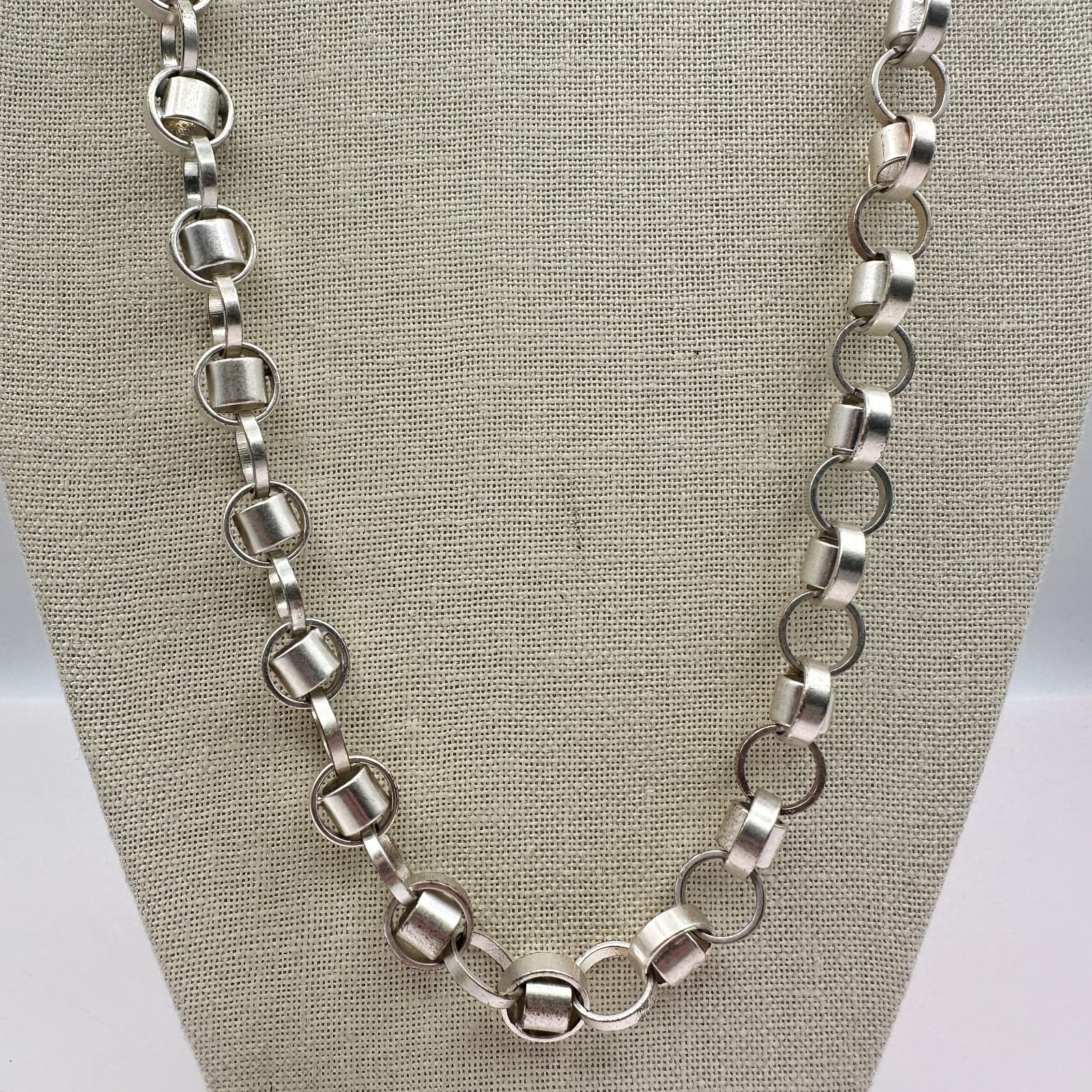 Vintage 90s Silver Tone Belcher Rolo Chain Necklace Statement Chunky Jewelry - Thumbnail 3