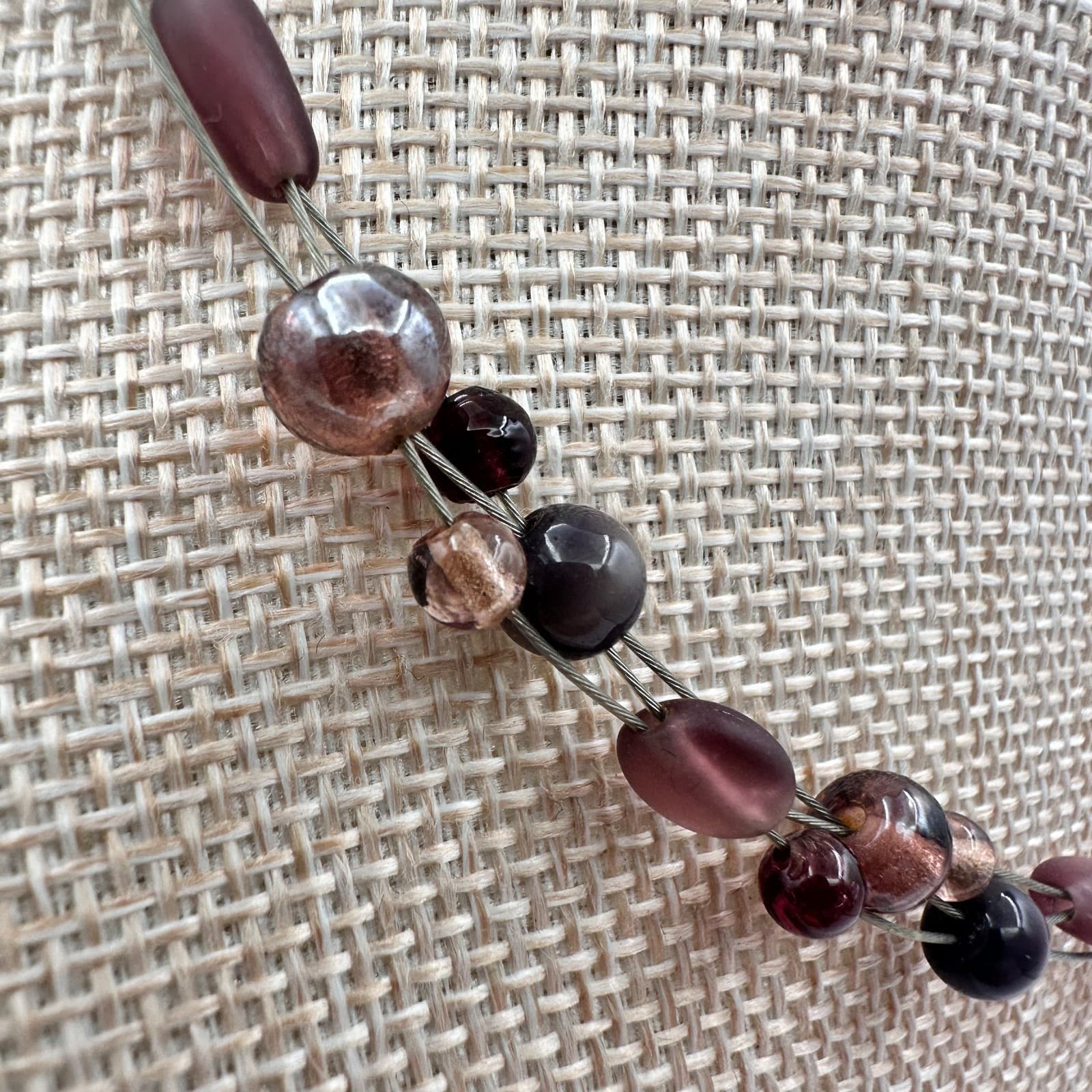 Vintage Y2K Multi Strand Plum Bronze Beaded Illusion Necklace Earthy Jewelry - Thumbnail 6