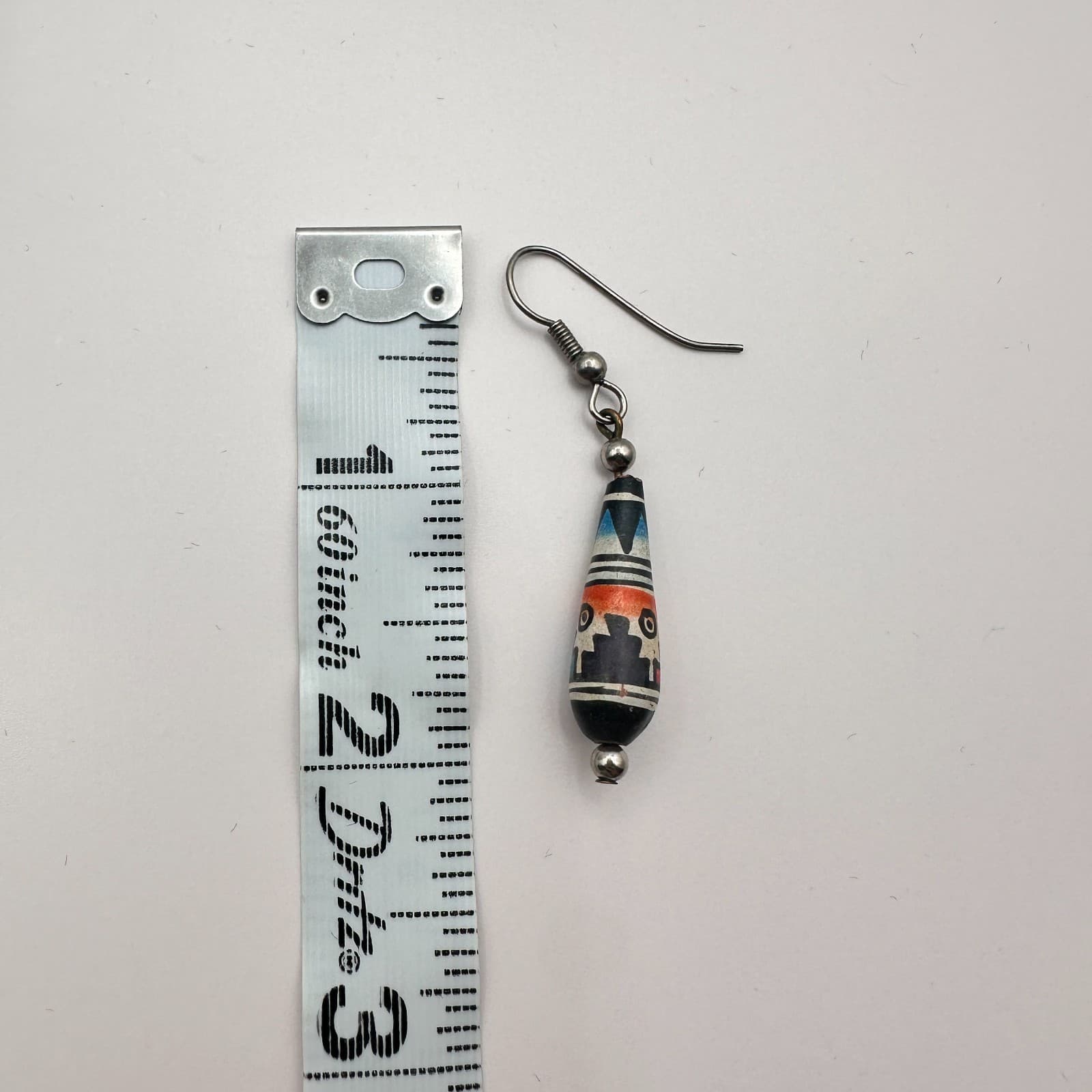 Vintage Y2K Silver Tone Polycrome Wooden Bead Teardrop Earrings Women's Jewelry - Thumbnail 7