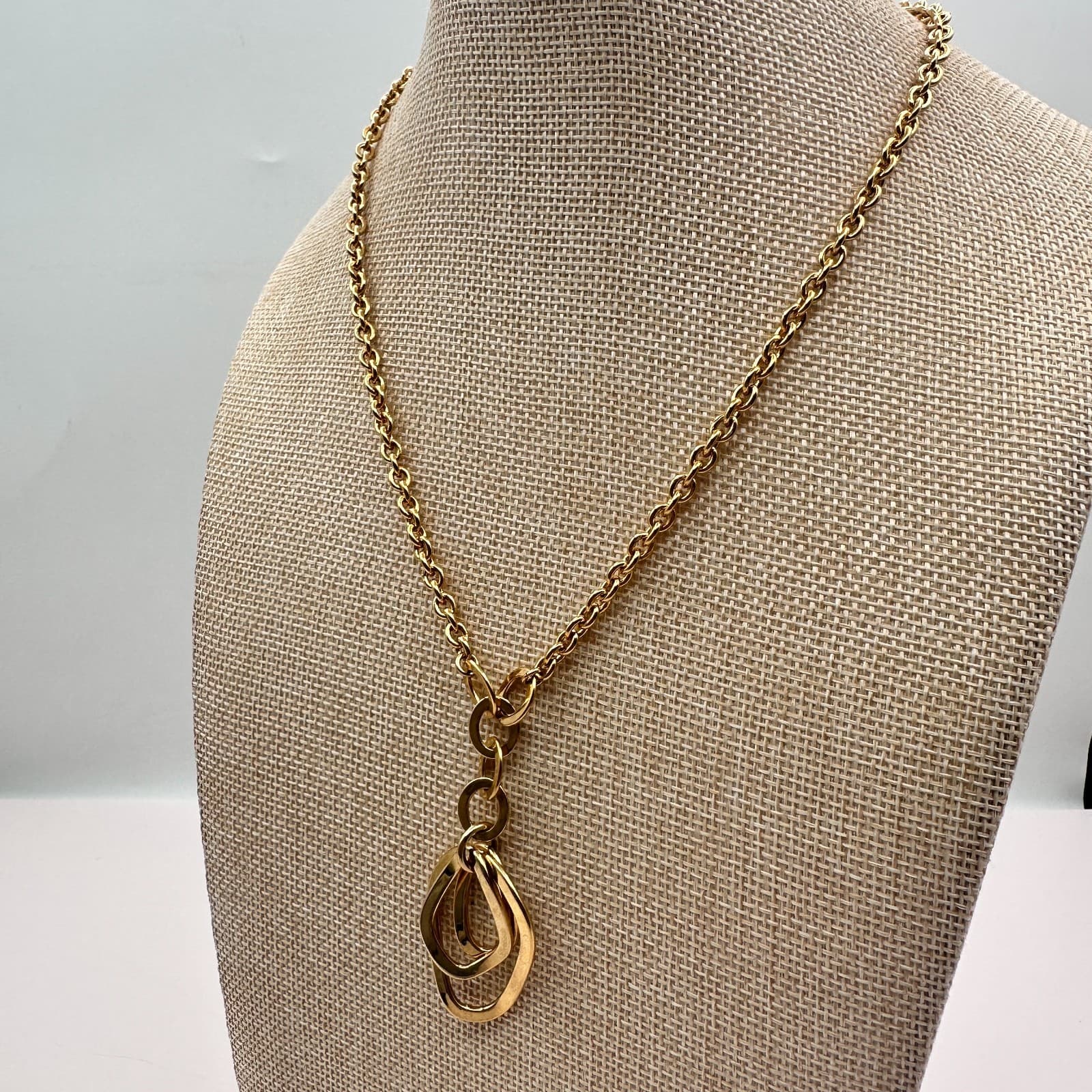 Vintage Y2K Gold Tone Abstract Hoops Pendant Necklace Women's Classic Jewelry - Thumbnail 7