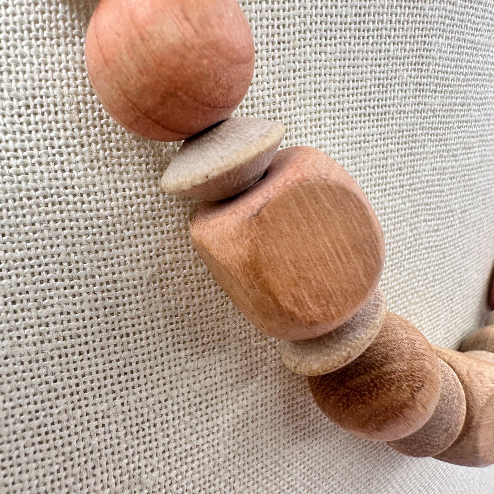 Vintage 80s Natural Wood Bead Chunky Statement Necklace Cube Round Retro Jewelry - Thumbnail 4