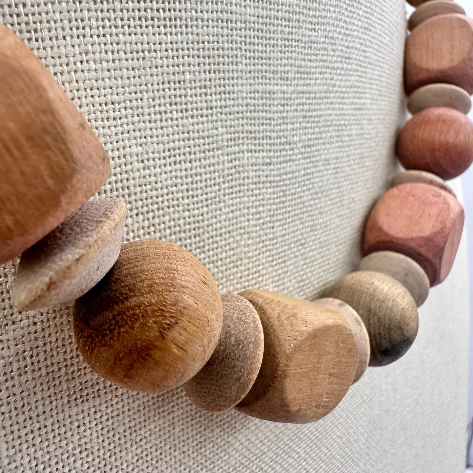 Vintage 80s Natural Wood Bead Chunky Statement Necklace Cube Round Retro Jewelry - Thumbnail 5