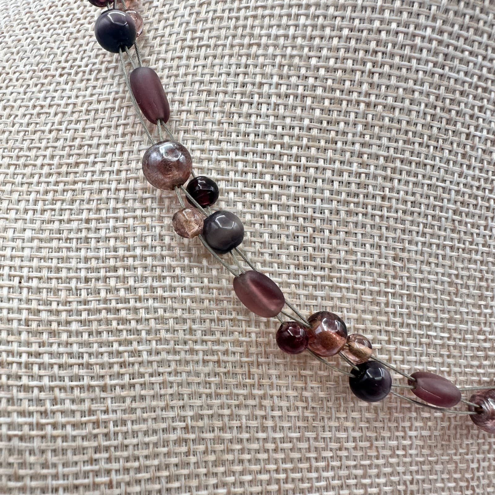 Vintage Y2K Multi Strand Plum Bronze Beaded Illusion Necklace Earthy Jewelry - Thumbnail 5