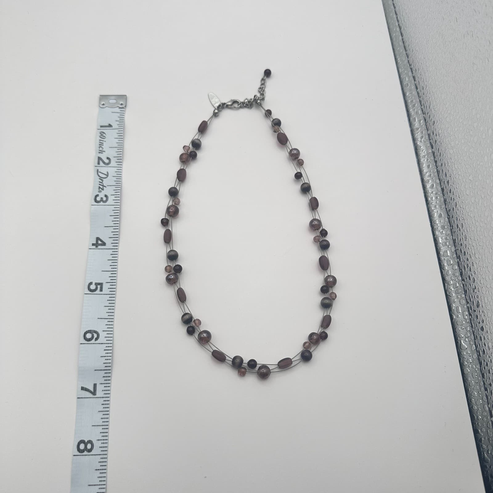 Vintage Y2K Multi Strand Plum Bronze Beaded Illusion Necklace Earthy Jewelry - Thumbnail 8