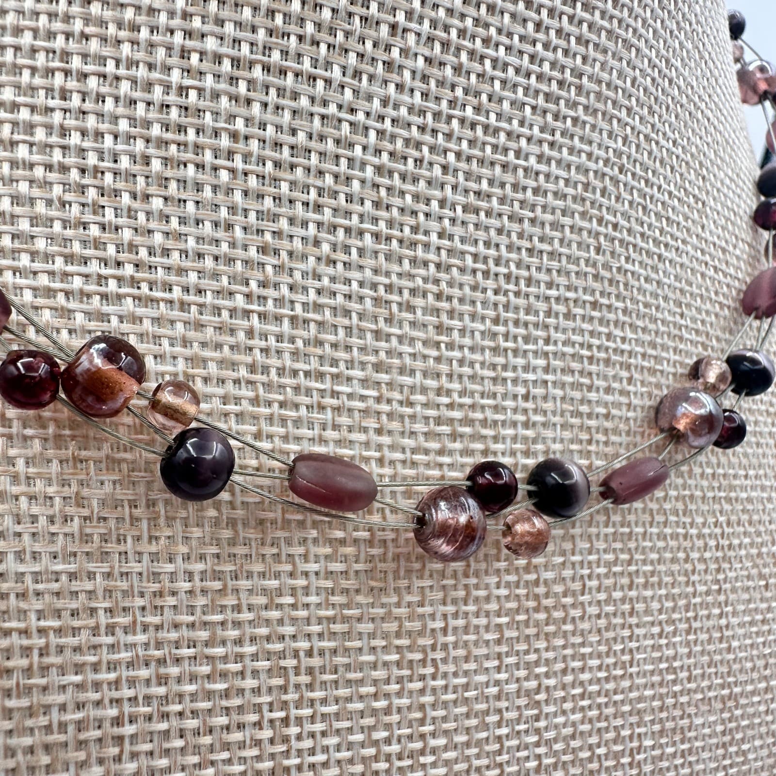Vintage Y2K Multi Strand Plum Bronze Beaded Illusion Necklace Earthy Jewelry - Thumbnail 4
