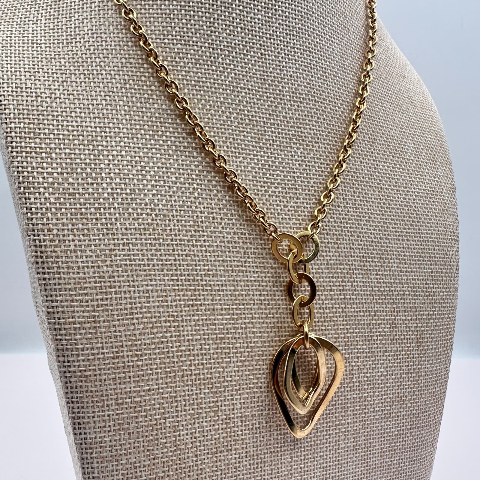 Vintage Y2K Gold Tone Abstract Hoops Pendant Necklace Women's Classic Jewelry - Thumbnail 5