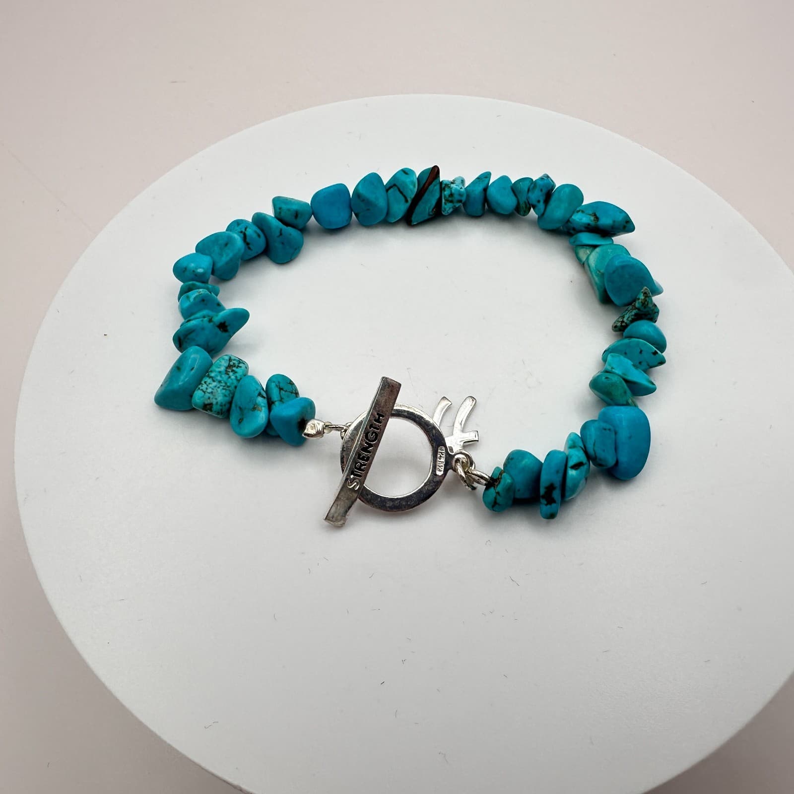 Vintage 90s Silver Tone Turquoise Nugget Bracelet Strength Women's Jewelry - Thumbnail 3