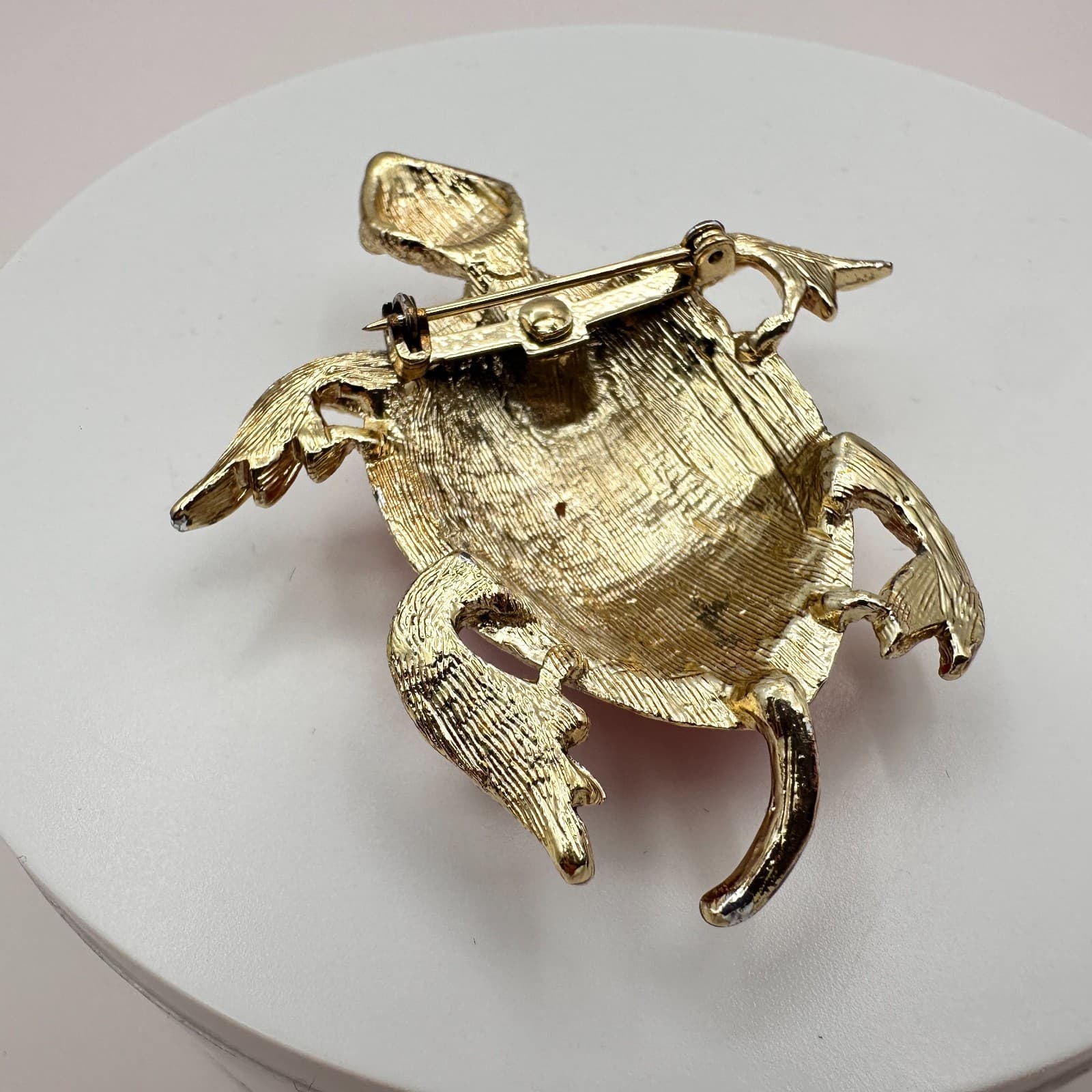 Vintage Y2K Pink Enamel Turtle Brooch Pin Gold Tone Red Eyes Statement Jewelry - Thumbnail 6