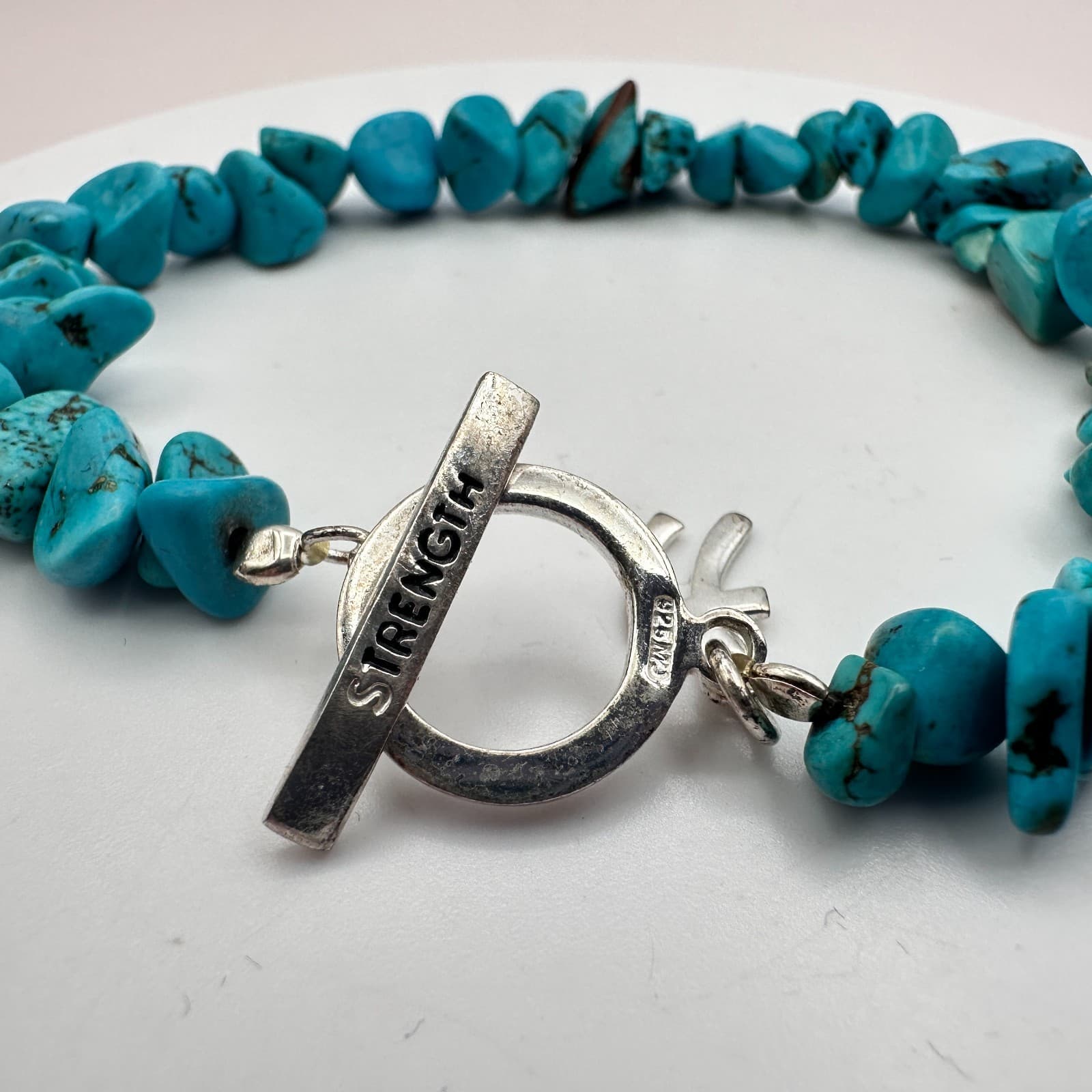 Vintage 90s Silver Tone Turquoise Nugget Bracelet Strength Women's Jewelry - Thumbnail 4