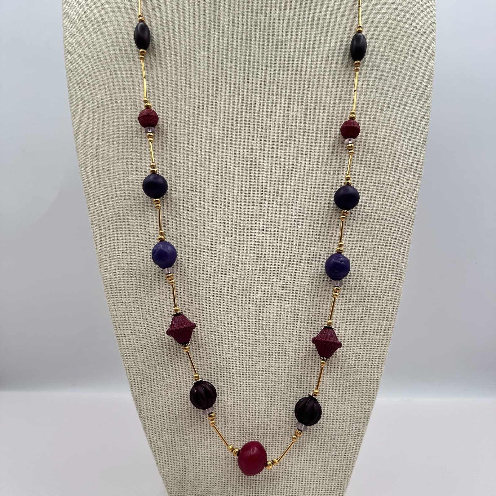 Vintage Y2K 90s Gold Tone Beaded Long Necklace Statement Women's Classic Jewelry - Thumbnail 2